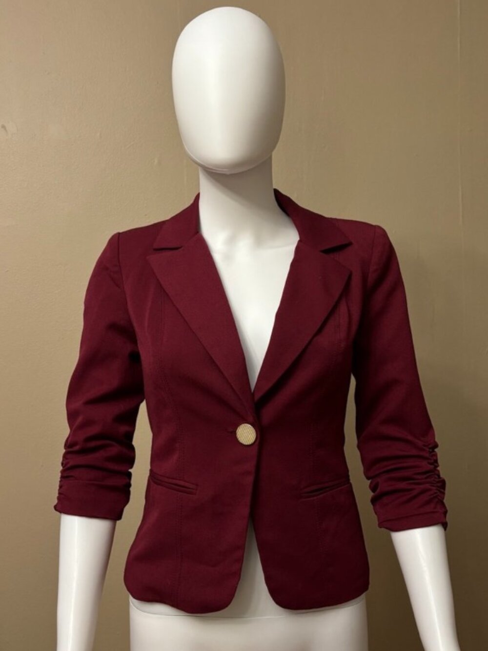 3/4 Quarter Cropped Sleeve Burgundy Red Womens Teens Blazer Suit Jacket